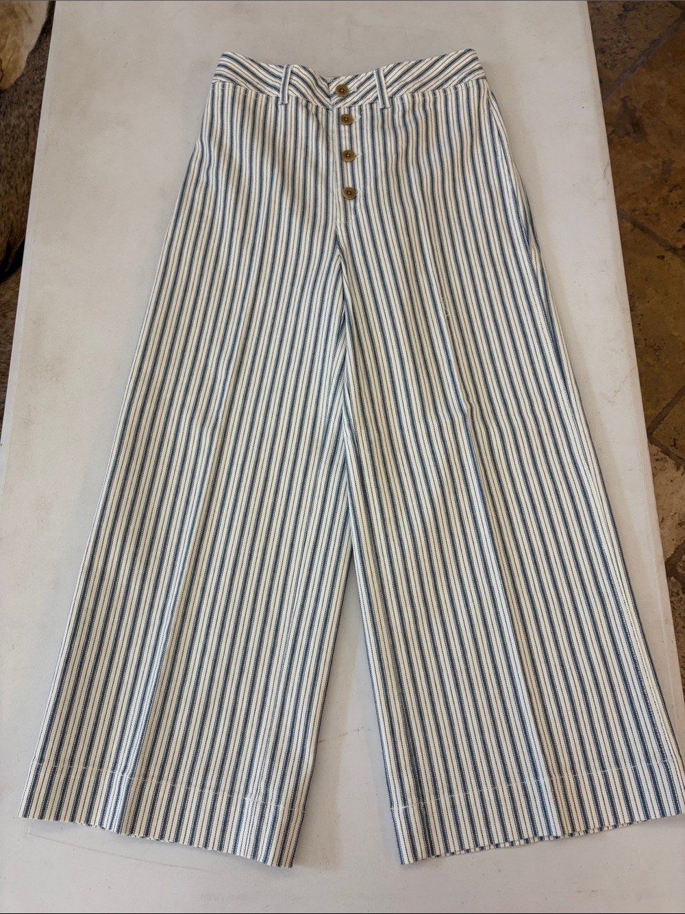 Madewell Women's Blue & White Vertical-Stripe Wide-Leg Pants